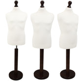 Children's Age 10-12 Years Tailors Dummy Mannequin, White Torso Bust with a Dark Wood Round Base